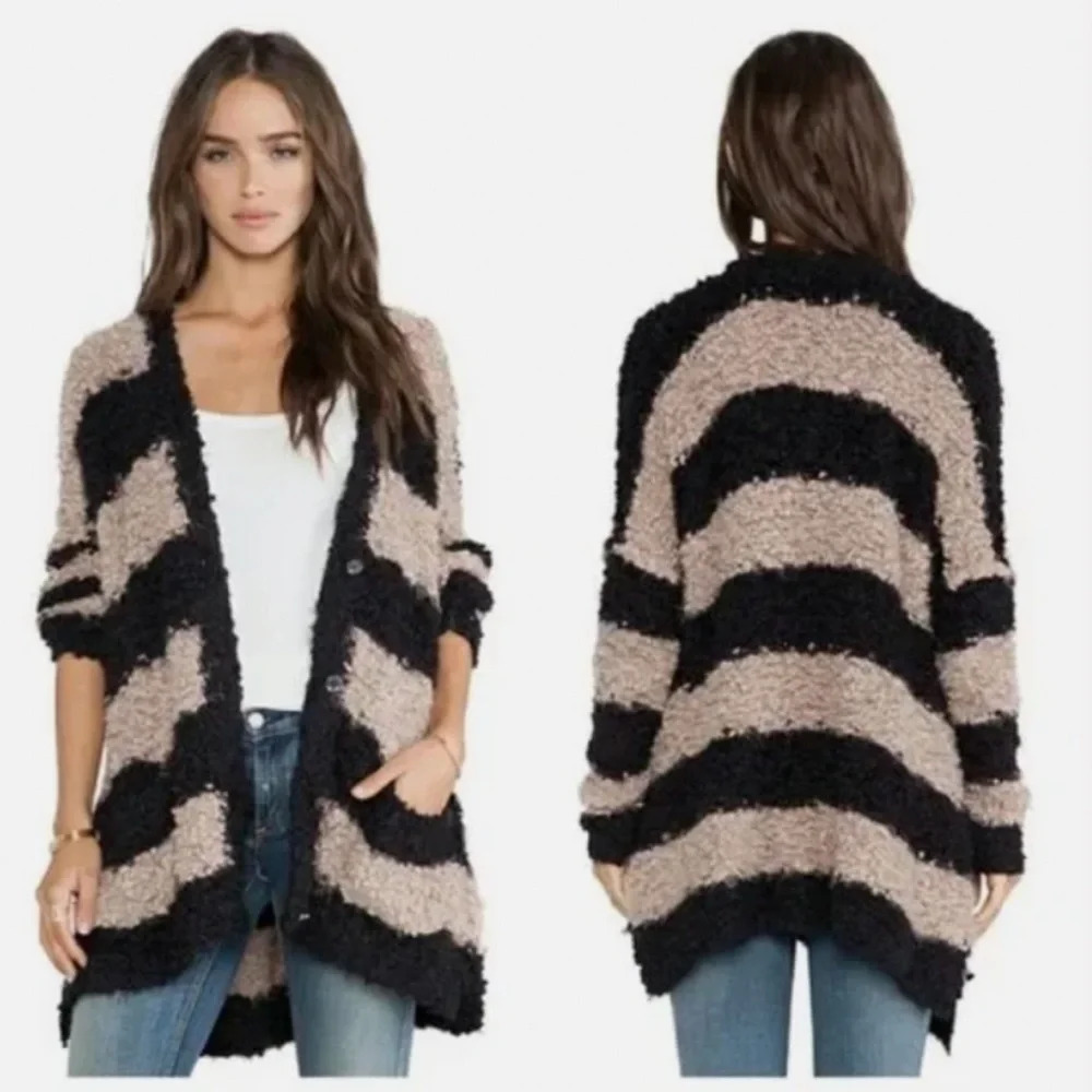 Free People XS navy combo front button cardigan